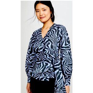 GANNI Printed Cotton Poplin Top In Forever Blue Size 36 New $225